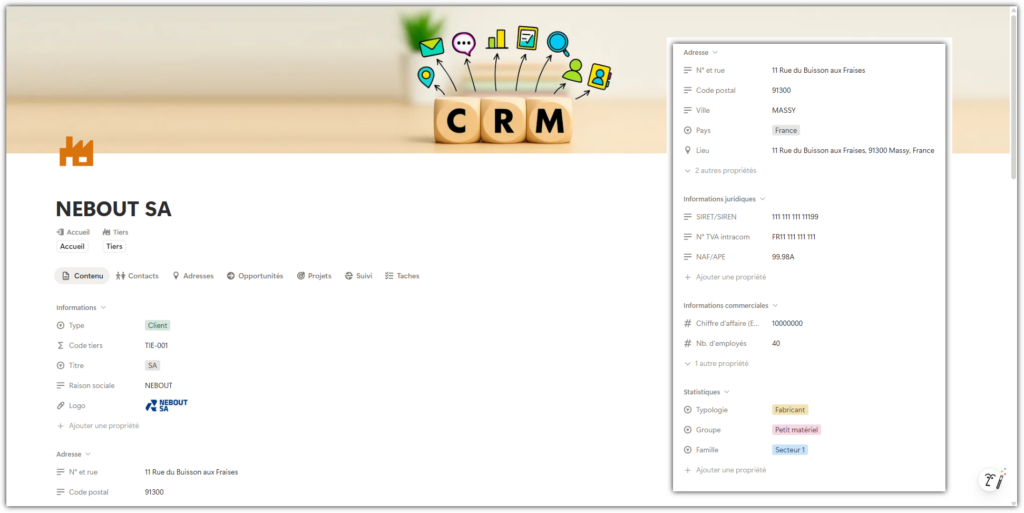 Fiche tiers CAP Relation : vue complète client